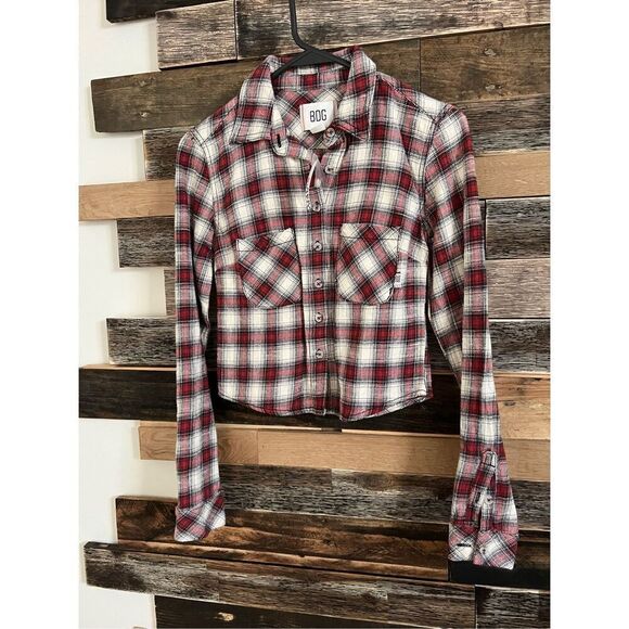 BDG NWT Urban Outfitters Dakota Cropped Flannel Button-Down Shirt XS - Picture 2 of 6